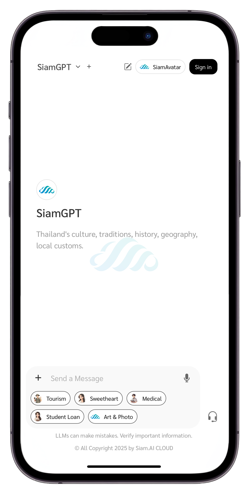 SiamGPT assistant on a smartphone